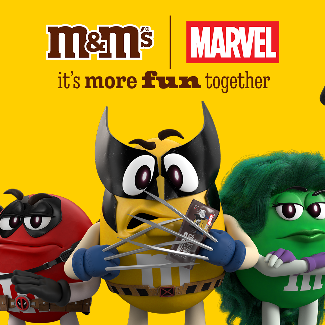 M&M'S spokescandies Red, Yellow and Green in Marvel costumes
